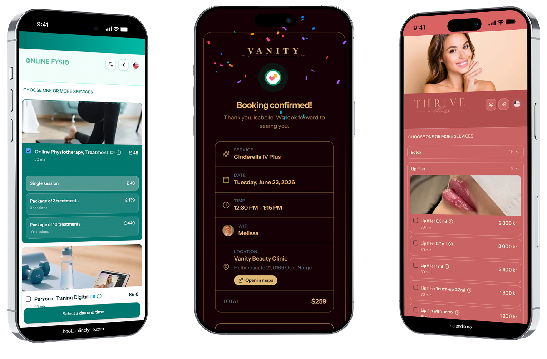 Different branded booking pages shown on mobile phones